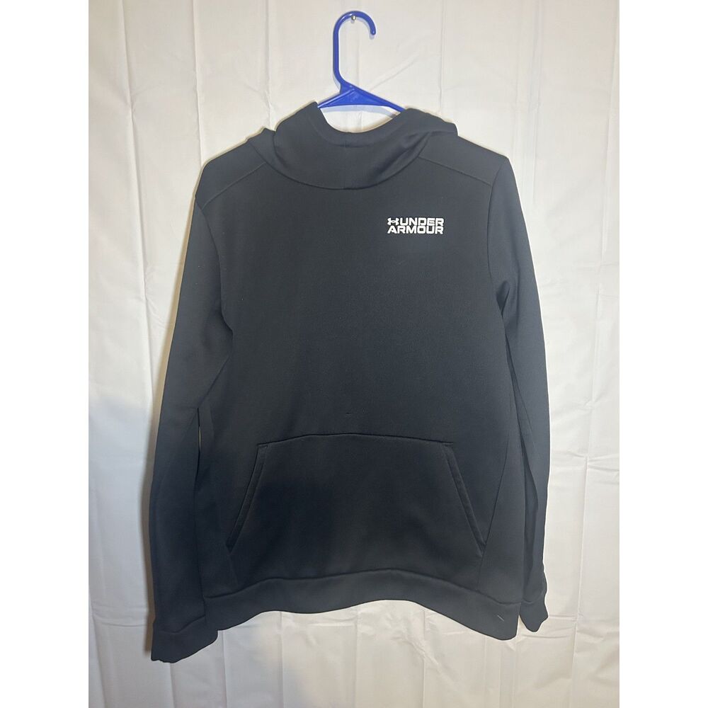 Under Armour Youth XL Hoodie Black Performance Fleece Sweatshirt Sleeve Logo YXL